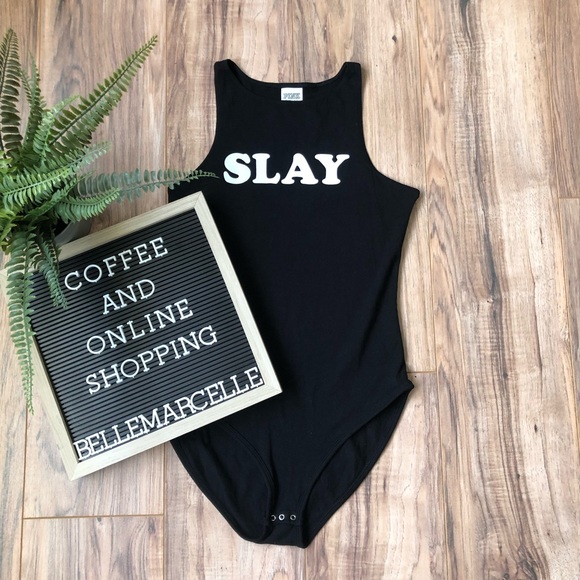 PINK Victoria's Secret Tops - NWOT Victoria's Secret Pink BLACK Bodysuit Slay S